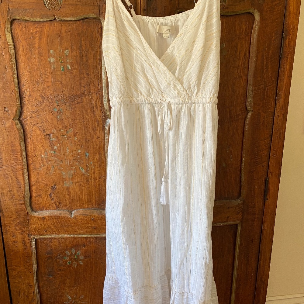 PETITE SHIMMER STRIPE STRAPPY POCKET DRESS WHITE